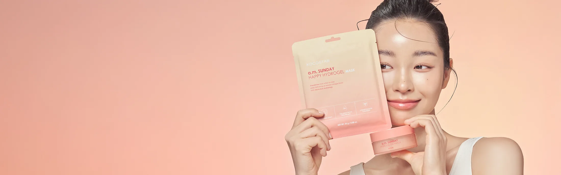 Model wearing a Kocostar Korean sheet mask
